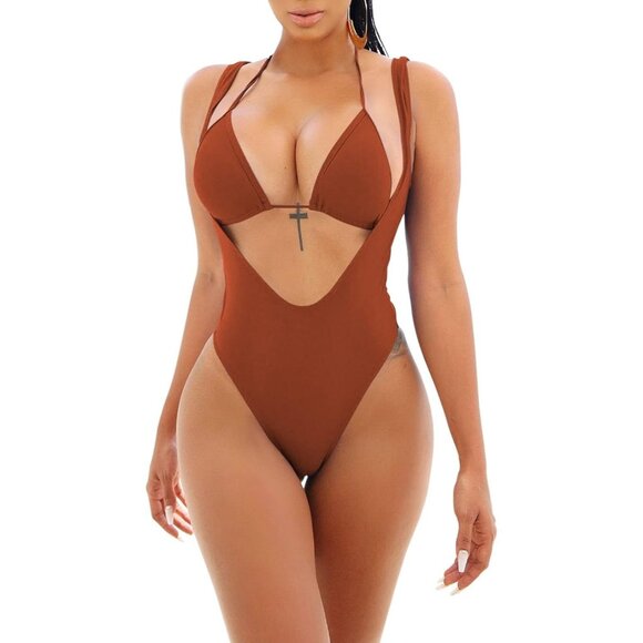 Women's Brazilian High Cut Halter Bikini  Swimsuit Set - Picture 1 of 3